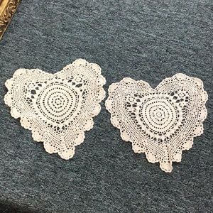 2 VTG  Heart Shaped Crocheted Doilies